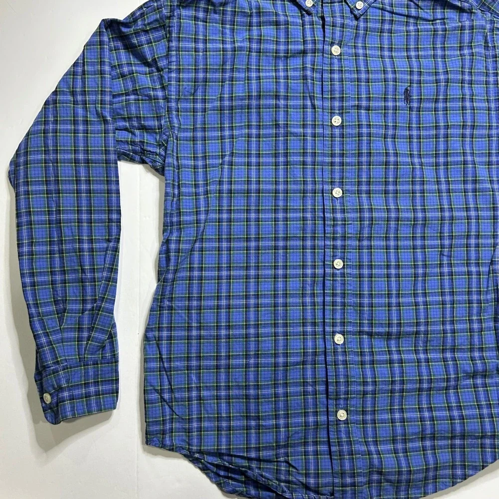 Ralph Lauren Kids‎ Plaid Button-Up Shirt Blue Green Cotton Blend Size Medium